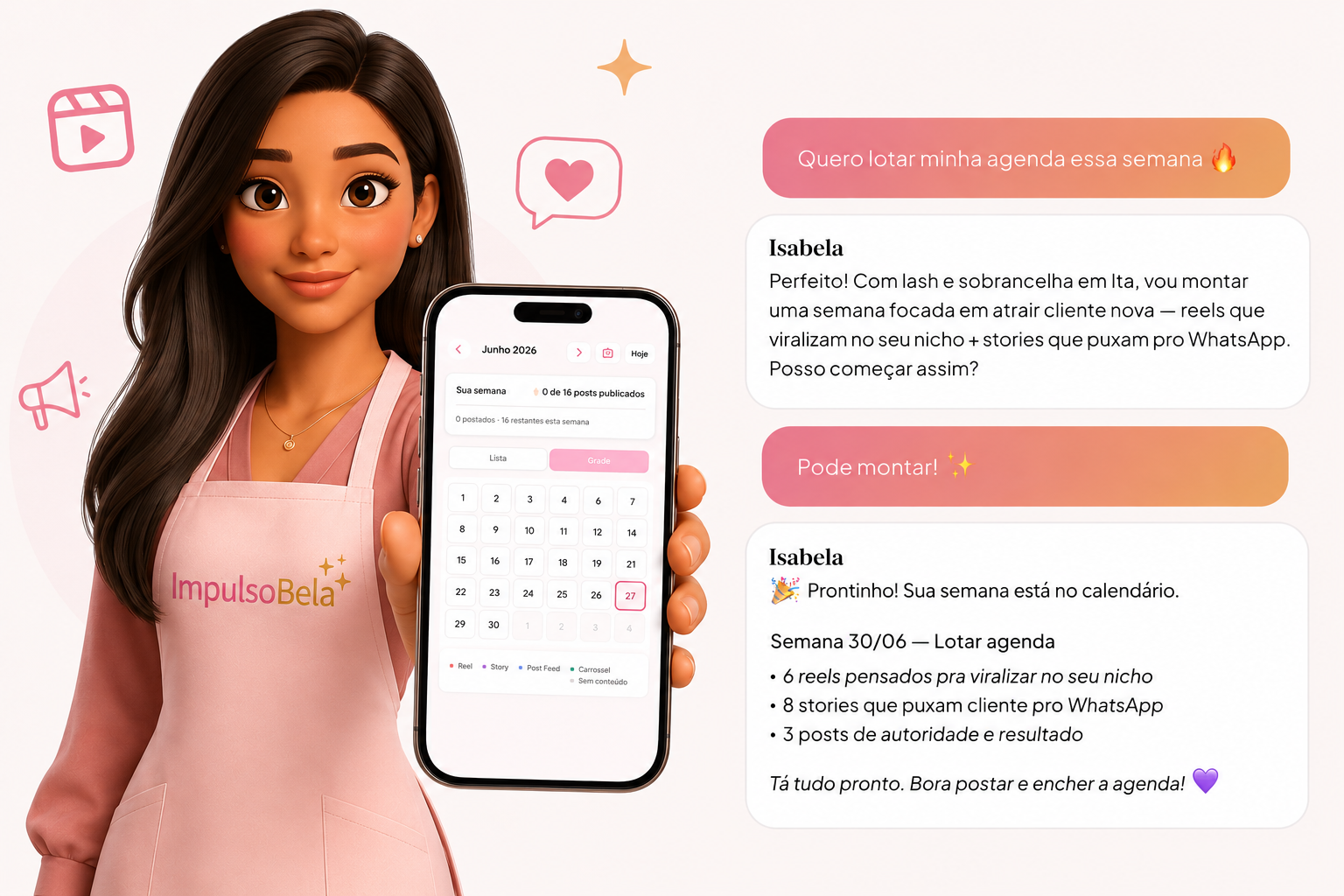 Isabela mostrando uma semana de calendário pronta